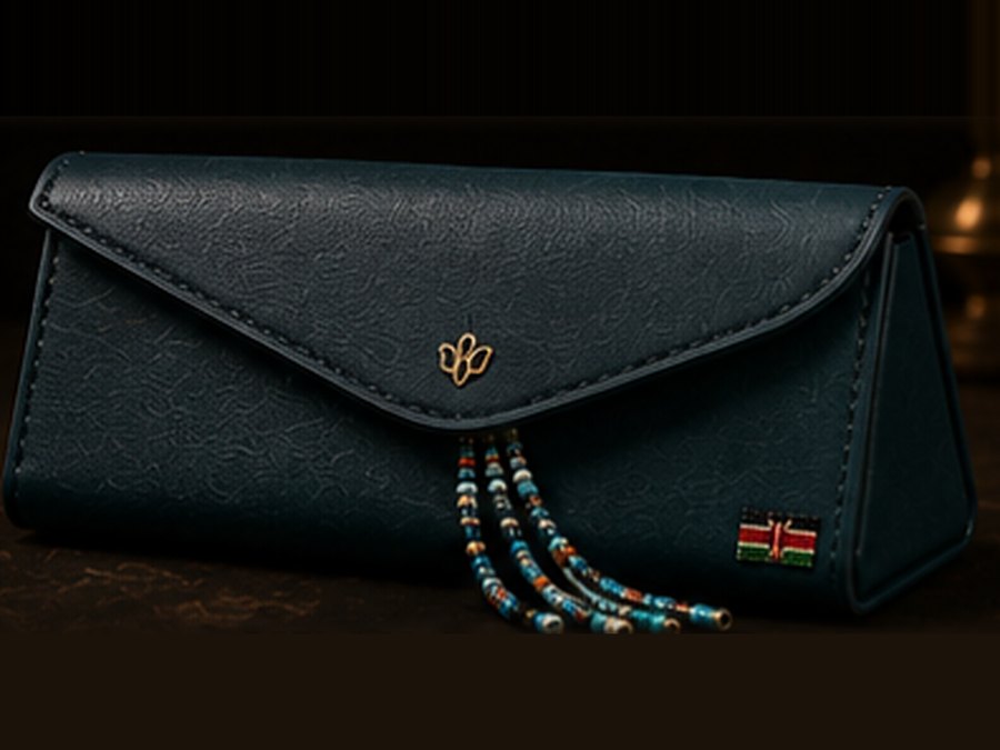 Deep Ocean leather eyewear case with beaded tassel