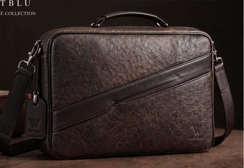 Commander dark brown textured leather laptop bag with top handle